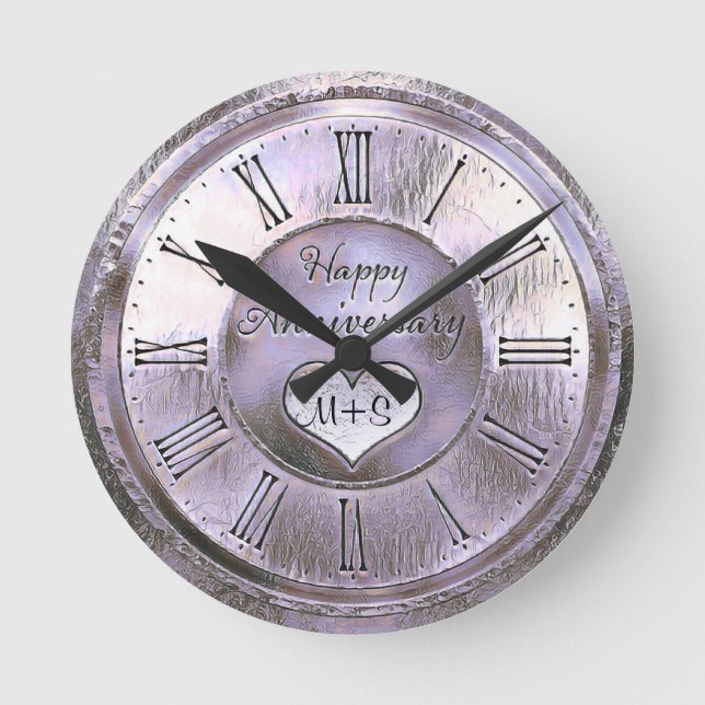 10th Wedding Anniversary Round Clock (Front)