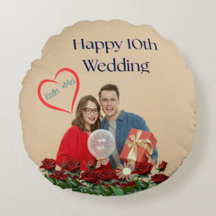 10th Wedding Anniversary Round Cushion