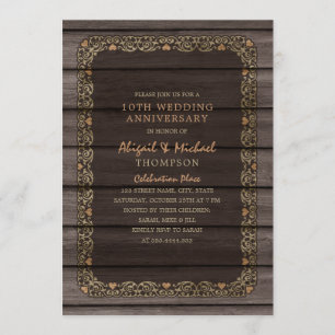 10th Wedding Anniversary Rustic Wood Country Party Invitation