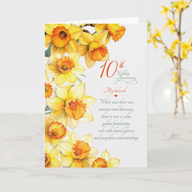 10th Wedding Anniversary Sentimental Daffodils Card (Yellow Flower)