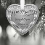 10th Wedding Anniversary Silver Diamonds Keepsake Ornament<br><div class="desc">Elegant faux (printed) silver and diamonds 10th Wedding Anniversary keepsake ornament design by Holiday Hearts Designs (rights reserved). Template fields are provided for you to personalise with your names, anniversary and date. Font styles, sizes and positioning can be customised via the "Customise" button. As stated above, all effects (diamonds and...</div>