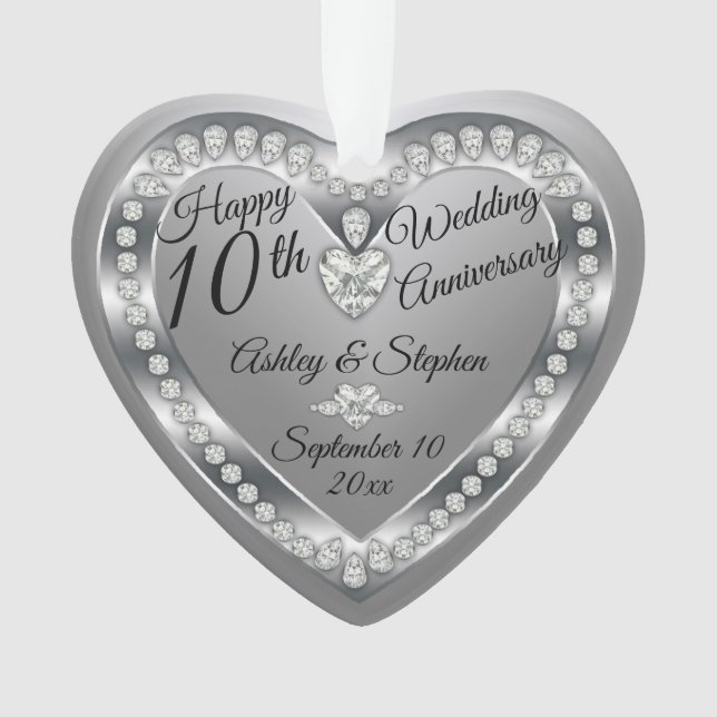 10th Wedding Anniversary Silver Diamonds Photo Ornament (Front)