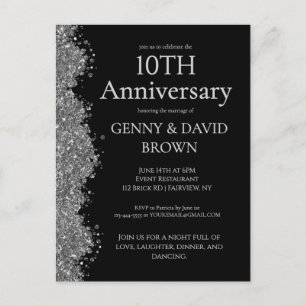 10th Wedding Anniversary Silver Faux Glitter  Postcard