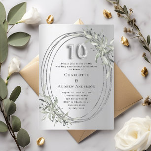 10th wedding anniversary silver greenery invitation