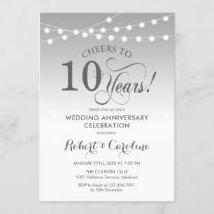 10th Wedding Anniversary - Silver White Invitation