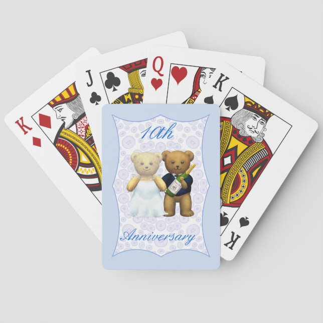 10th Wedding Anniversary Teddy Bear Couple Playing Cards (Back)
