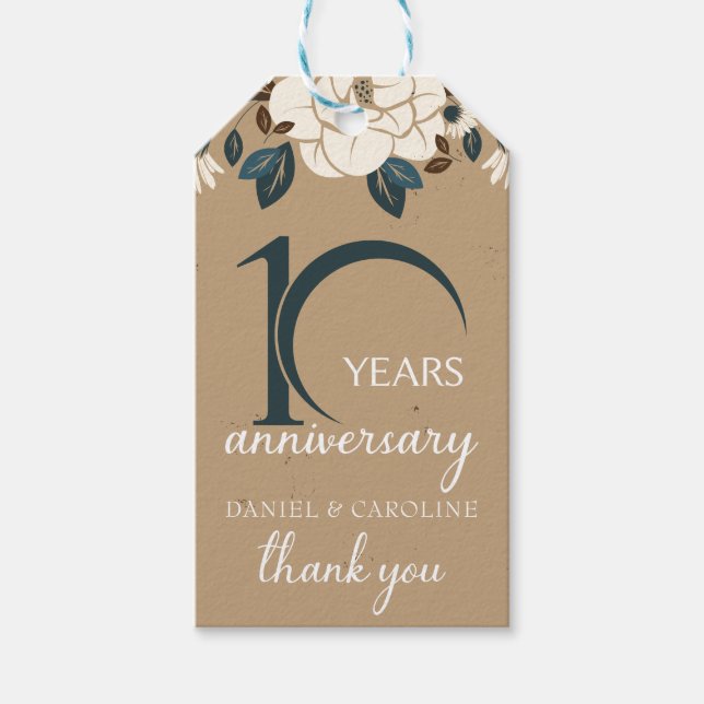 10th Wedding Anniversary Thank you Rustic Gift Tags (Front)