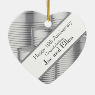 10th Wedding Anniversary, Tin Anniversary Ceramic Ornament