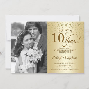 10th Wedding Anniversary with Photo - Gold Invitation