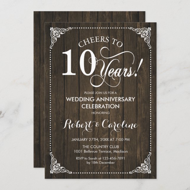 10th Wedding Anniversary - Wood Invitation (Front/Back)