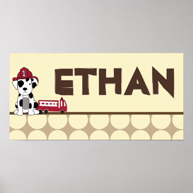 10x20 Nursery Art Name Print Nojo Fire Engine (Front)