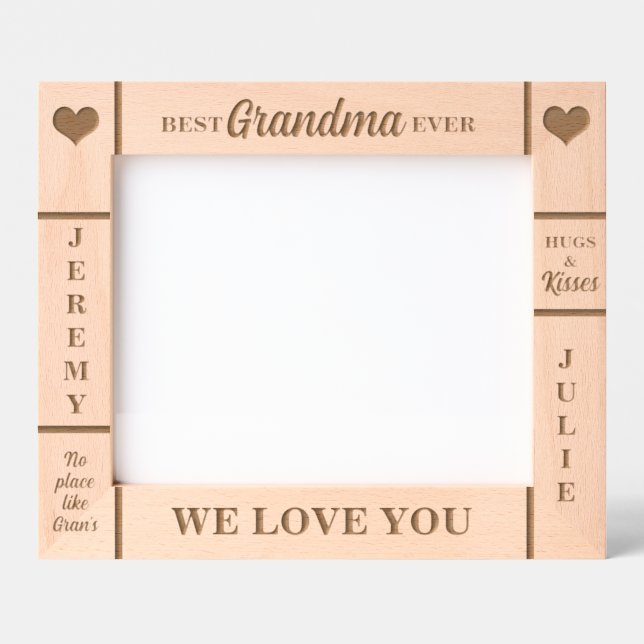 10x8 BEST Grandma Ever Grandkids Names Etched Frames (Front)