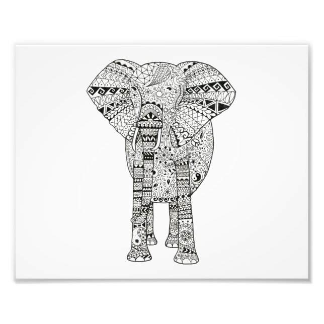10x8 Hand Illustrated Artsy Elephant Pen Art Photo Print (Front)