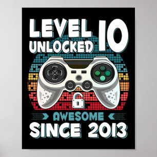 10yr Bday Son Boy Funny Gamer 10th 10 Year Old Bir Poster