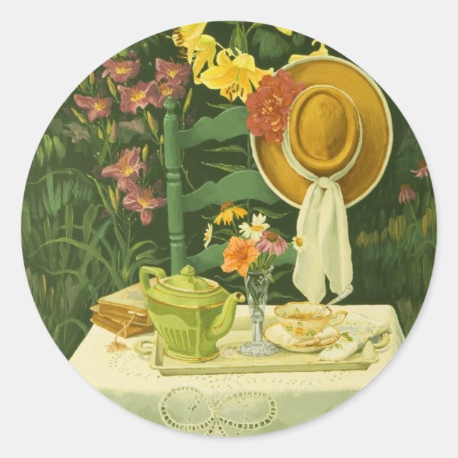1144 Tea Time in Garden Classic Round Sticker (Front)