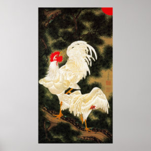 11. 老松白鶏図, 若冲 Pine-tree & White Chic Poster