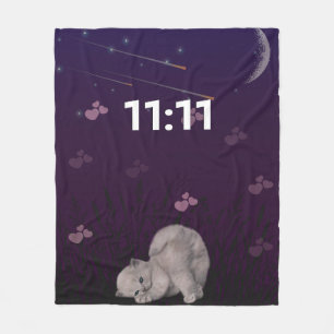 11:11 angle number cute cat night sky fleece blank blanket