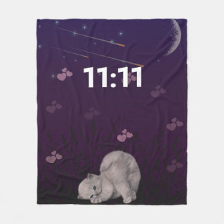 11:11 angle number cute cat night sky fleece blank blanket