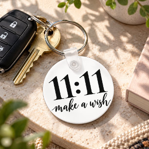 11:11 Make a Wish Minimalist Black and White Key Ring