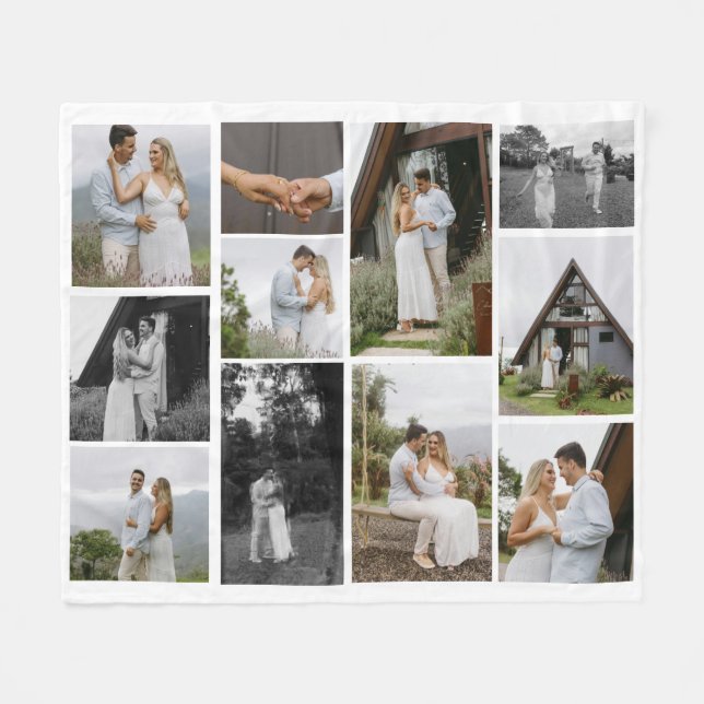 11 Custom Unique Photo Collage Minimalistic Fleece Blanket (Front (Horizontal))