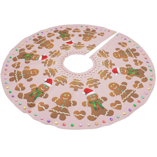 11 Gingerbread Boys And Girls Celebrating Xmas Brushed Polyester Tree Skirt (Angled)