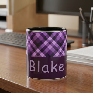 11 ounce Plum Purple Plaid Monogram Combo Mug
