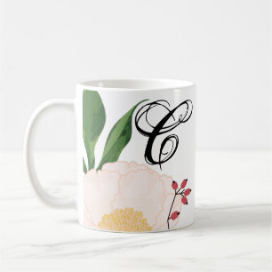 11 Oz. Coffee Mug White Floral Flowers on White