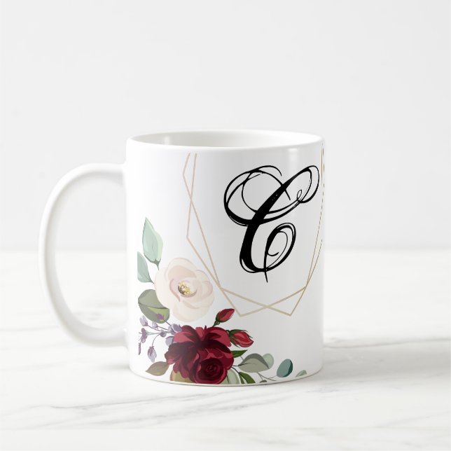 11 Oz. Coffee Mug White Roses Gold Geometric (Left)