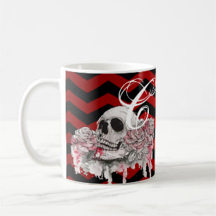 11 Oz. Coffee Mugskull Rose goth Chevron black red Mug