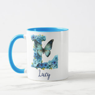 11 oz Floral Blue Monogrammed Coffee Mug