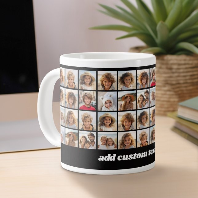 11 Photo Collage - all over pattern with text Large Coffee Mug (Personalized mug)