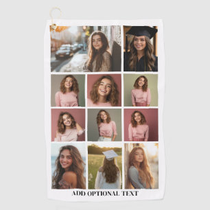 11 Photo Collage - Custom Text - Black and White Golf Towel