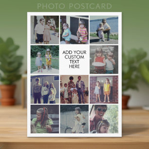 11 Photo Collage - Custom Text in Centre Postcard