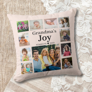 11 Photo Collage Family Name  Grandma’s Joy  Cushion