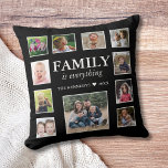 11 Photo Collage Family Name Quote Black Cushion<br><div class="desc">This 11 Photo Collage Family Name Quote Black pillow is the perfect addition to your home decor! Create your own personalised pillow with your family's name and favourite photos. Family is everything, so why not showcase your special memories with a simple, modern, and unique design. This pillow makes a great...</div>