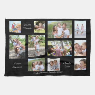 11 Photo Collage Family Sentimental Quotes Black Tea Towel