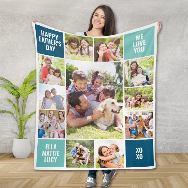 11 Photo Collage Father's Day Fleece Blanket (Creator Uploaded)