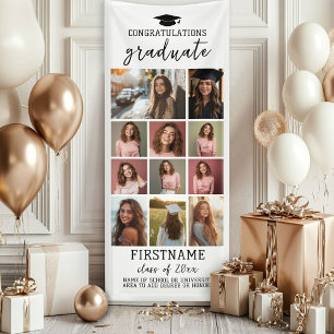 11 Photo Collage Graduation Modern Minimal White Banner