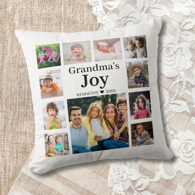 11 Photo Collage Grandma’s Joy Family Name   Cushion (Creator Uploaded)