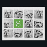 11 Photo Collage - Green White Modern Monogram Faux Canvas Print<br><div class="desc">Use up to 11 square or selfie phone photos to create a unique and personal gift. Kelly Green and White - A trendy monogram design with a modern touch. Use 11 square photos to create a family memento. The corners of the frames are rounded off for a modern, updated version...</div>
