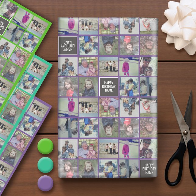 11 Photo Collage - Instant Montage Colourful Borde Wrapping Paper Sheet (Custom Photo Wrapping Paper)