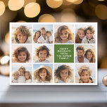 11 Photo Collage - Merry Christmas Retro Stripes Holiday Card<br><div class="desc">Deep green and red retro stripe pattern -- Use 11 square photos and make a unique and trendy Merry Christmas greeting with a simple font on the front and a festive line art pattern on the back. If you need to move anything around, click on the customise button to make...</div>