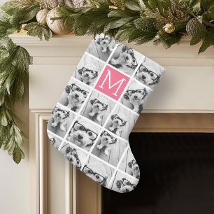 11 Photo Collage - Minimal Grid with Text Large Christmas Stocking