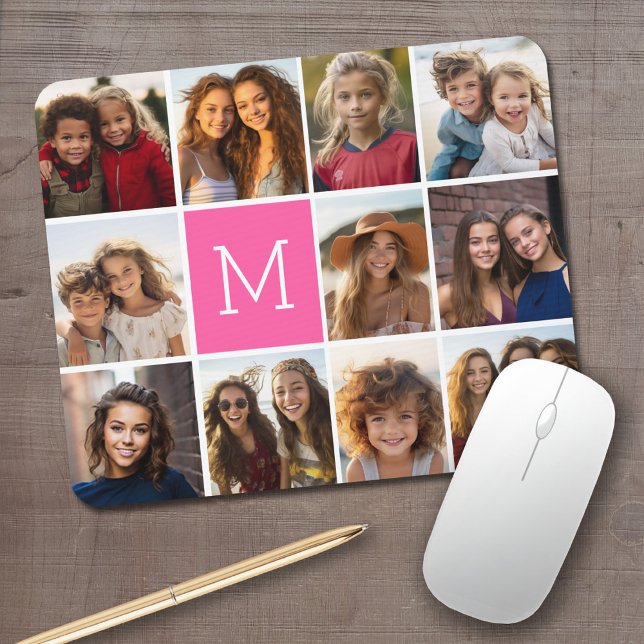 11 Photo Collage - Minimal Grid with Text Mouse Pad (Personalized mouse pad with your photos and text)