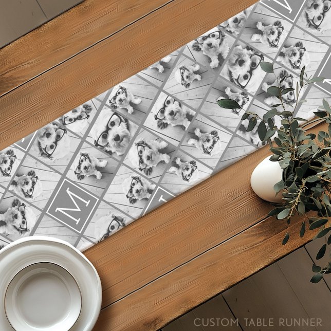 11 Photo Collage - Minimal Grid with Text Short Table Runner (Custom Table Runner)