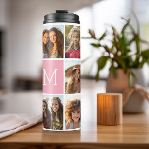 11 Photo Collage - Minimal Grid with Text Thermal Tumbler