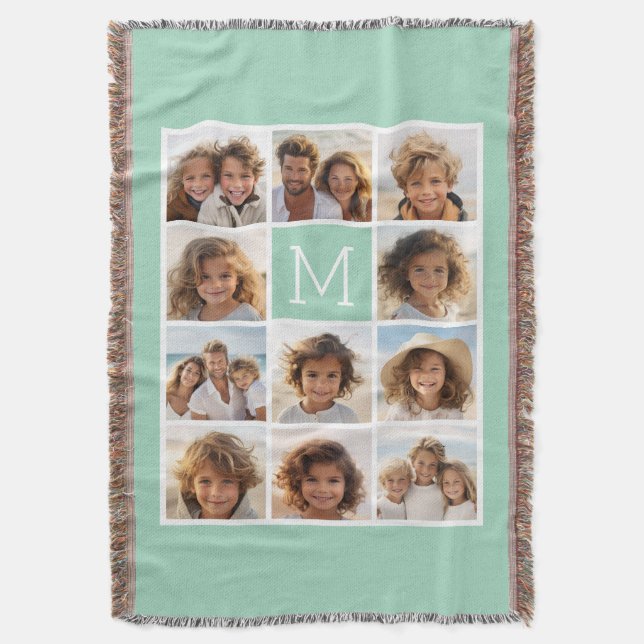 11 Photo Collage - Minimal Grid with Text Throw Blanket (Front Vertical)