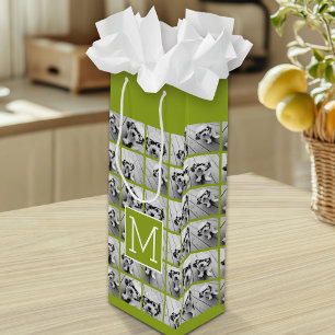 11 Photo Collage - Minimal Grid with Text Wine Gift Bag
