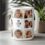 11 Photo Collage - Modern Minimal White and Black Coffee Mug<br><div class="desc">Simple white background. Use 11 square photos and make a unique and trendy gift with photos of friends, family or a vacation souvenir. The grid pattern is a photo template with a text block inside of the squares. Add text such as "We love you, Grandma" or " Family Reunion" and...</div>