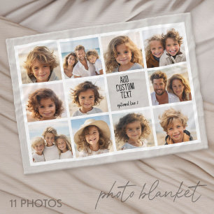 11 Photo Collage - Modern Minimal White on Taupe Fleece Blanket